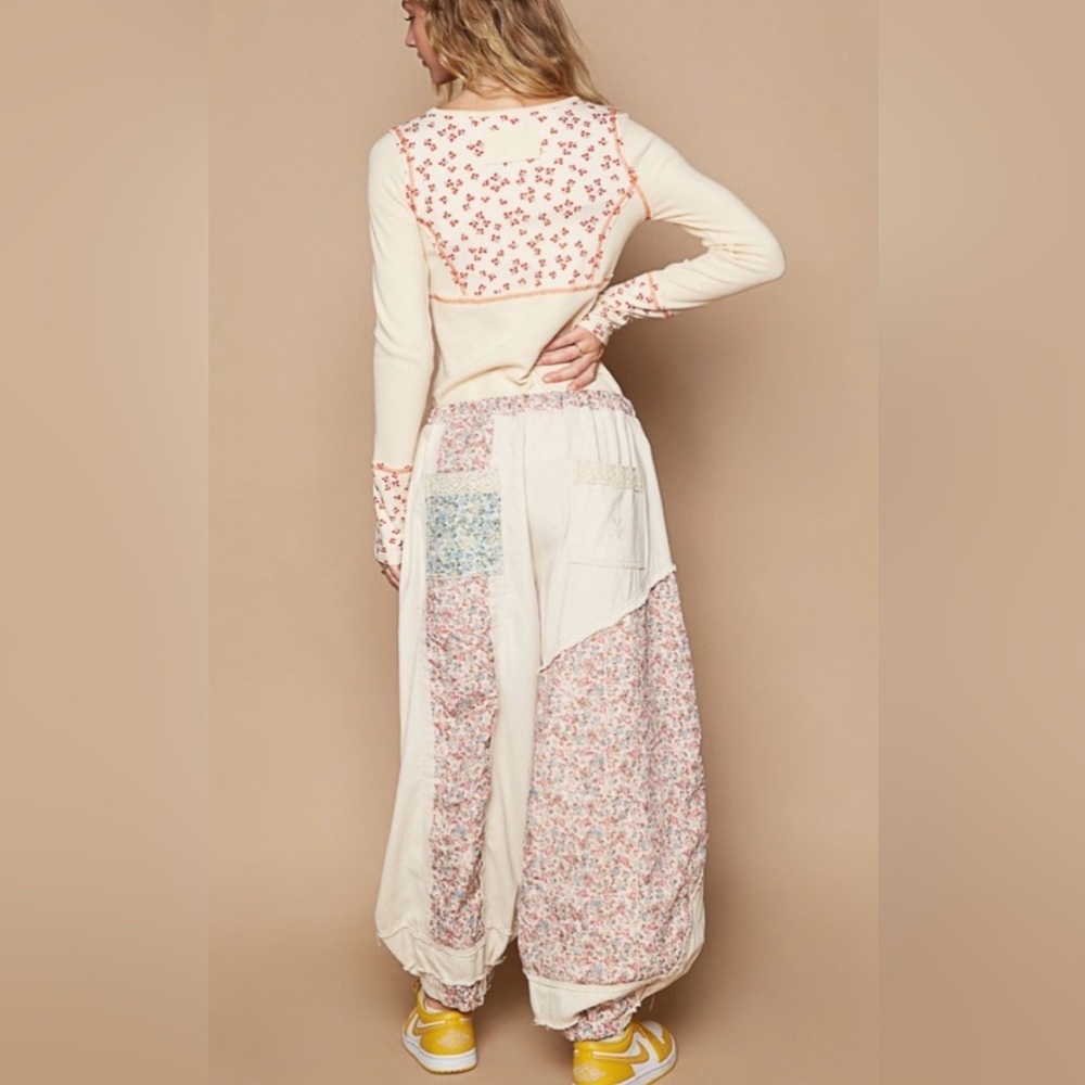 POL Cream Floral Patchwork Track Pants - Picture 5 of 6